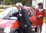 Mr. R. Stambouli getting ready to give away the car to the lucky winner